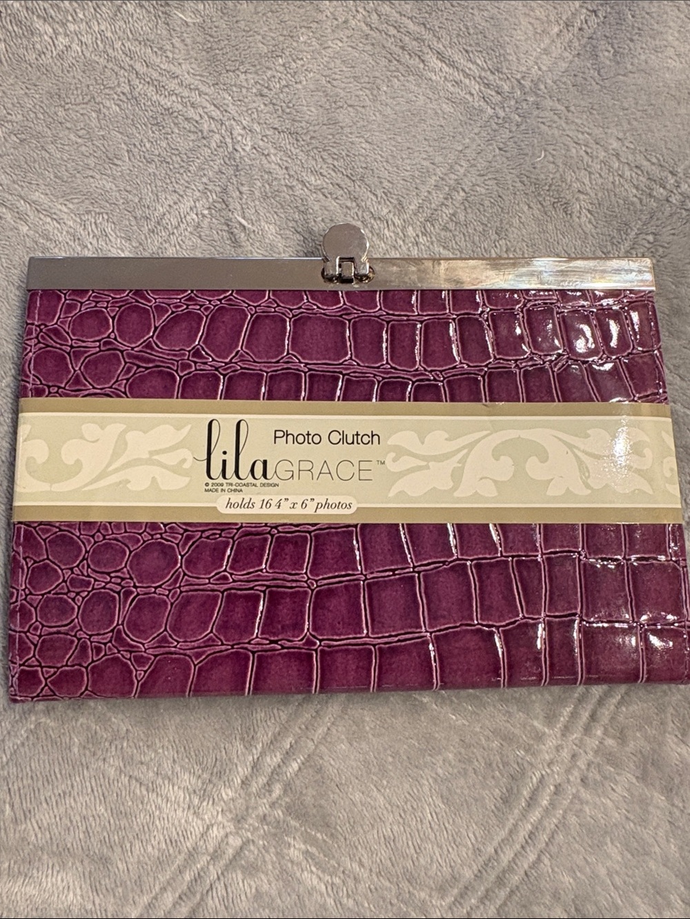 lilaGRACE Croc-Embossed Photo Clutch in Plum